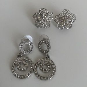 Earrings - 2 pairs - Double Circle Drop Stud Earrings  & Floral Stud Earrings